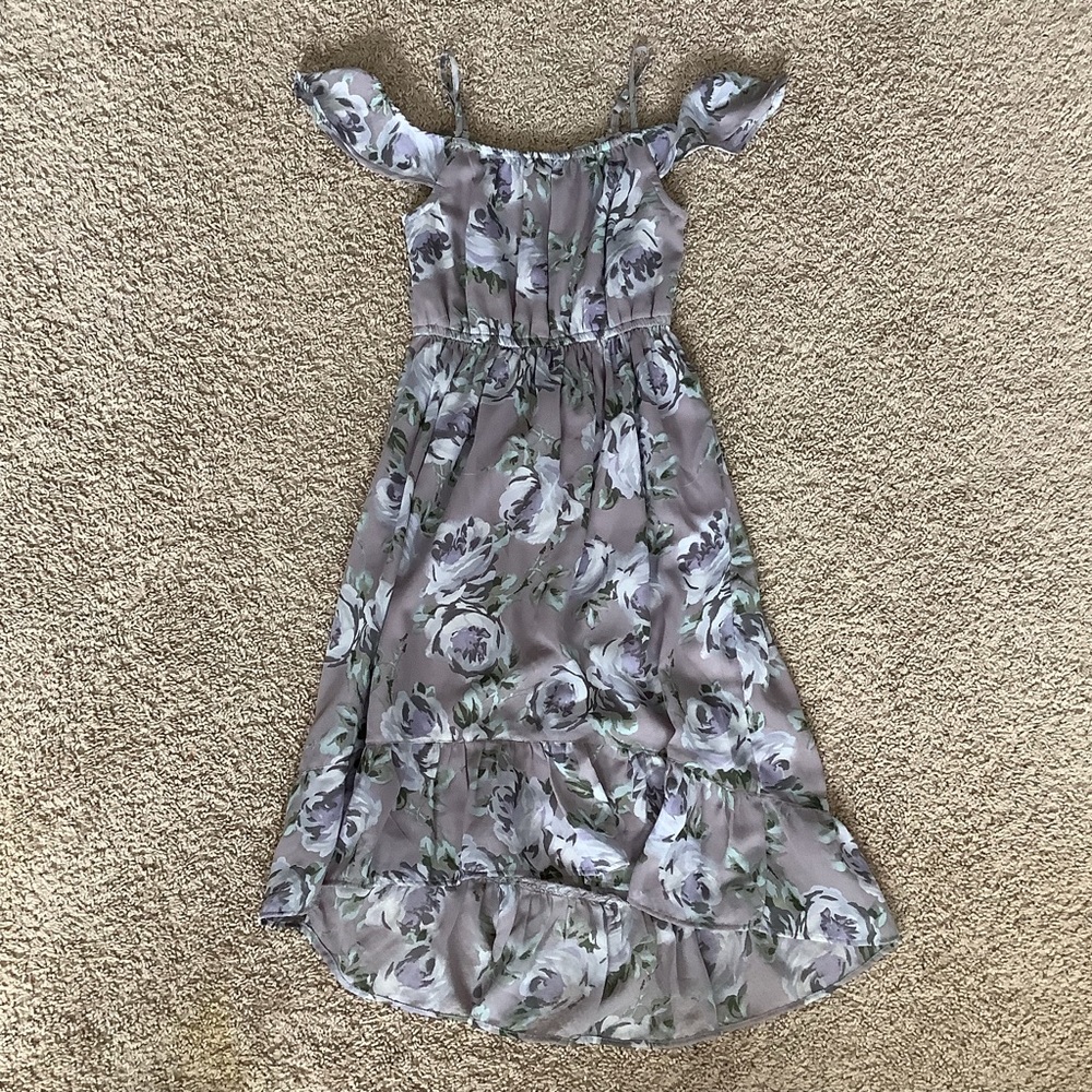 Children’s Place off Shoulder Lilac Floral Hi Lo Dress | girls M 7/8 | spring